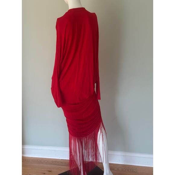 Silvia Tcherassi Women's Red Rosalyn Fringe-detailed Draped Maxi Dress. Size M - Picture 9 of 10